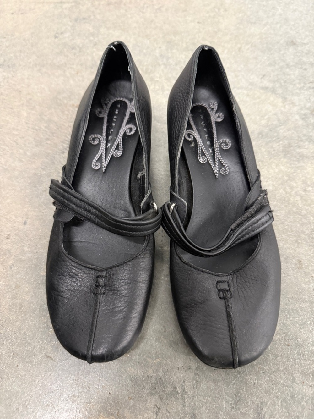 Black Leather Mary Jane Flats with Decorative Strap